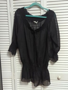 Costa Blanca Black Sheer Ruffled Peasant Blouse